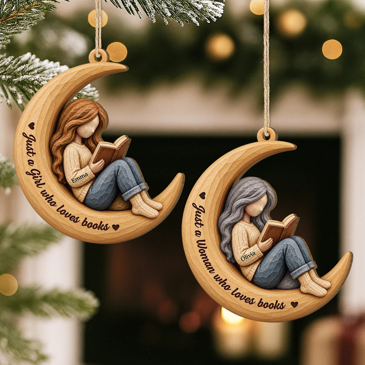 Just A Girl Who Loves Books Personalized Wooden Ornament - Reader Christmas Keepsake for Book Lovers