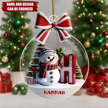 Snowman Initial Personalized Christmas Acrylic Ornament - Custom Gift for Family and Kids