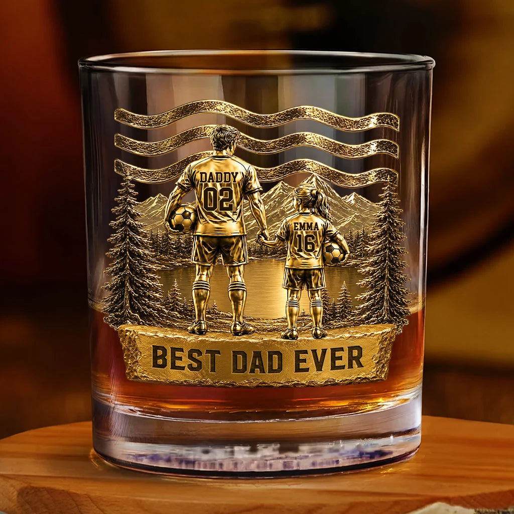Best Dad Ever Custom Soccer Dad Whiskey Glass - Personalized Gift for Dad