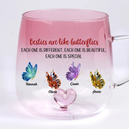 Besties Are Like Butterflies Personalized Gradient Glass Mug - Custom Sister Friendship Gift 11 oz