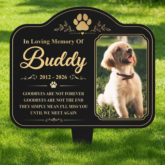 "Goodbyes Are Not Forever" Personalized Pet Memorial Metal Garden Stake - Custom Photo Gift for Dog Cat Loss