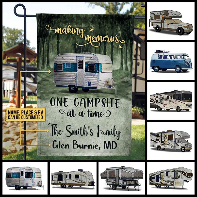 "Making Memories One Campsite At A Time" Personalized RV Camping Garden Flag - Custom Camper Gift Decor