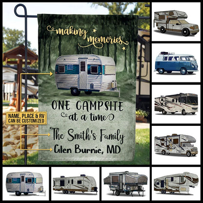 "Making Memories One Campsite At A Time" Personalized RV Camping Garden Flag - Custom Camper Gift Decor