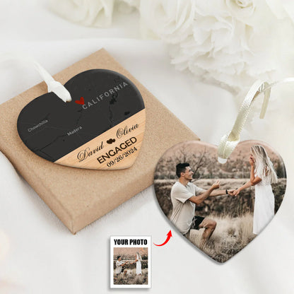 Ceramic Ornament material and size view - Personalized Engagement Map Ornament