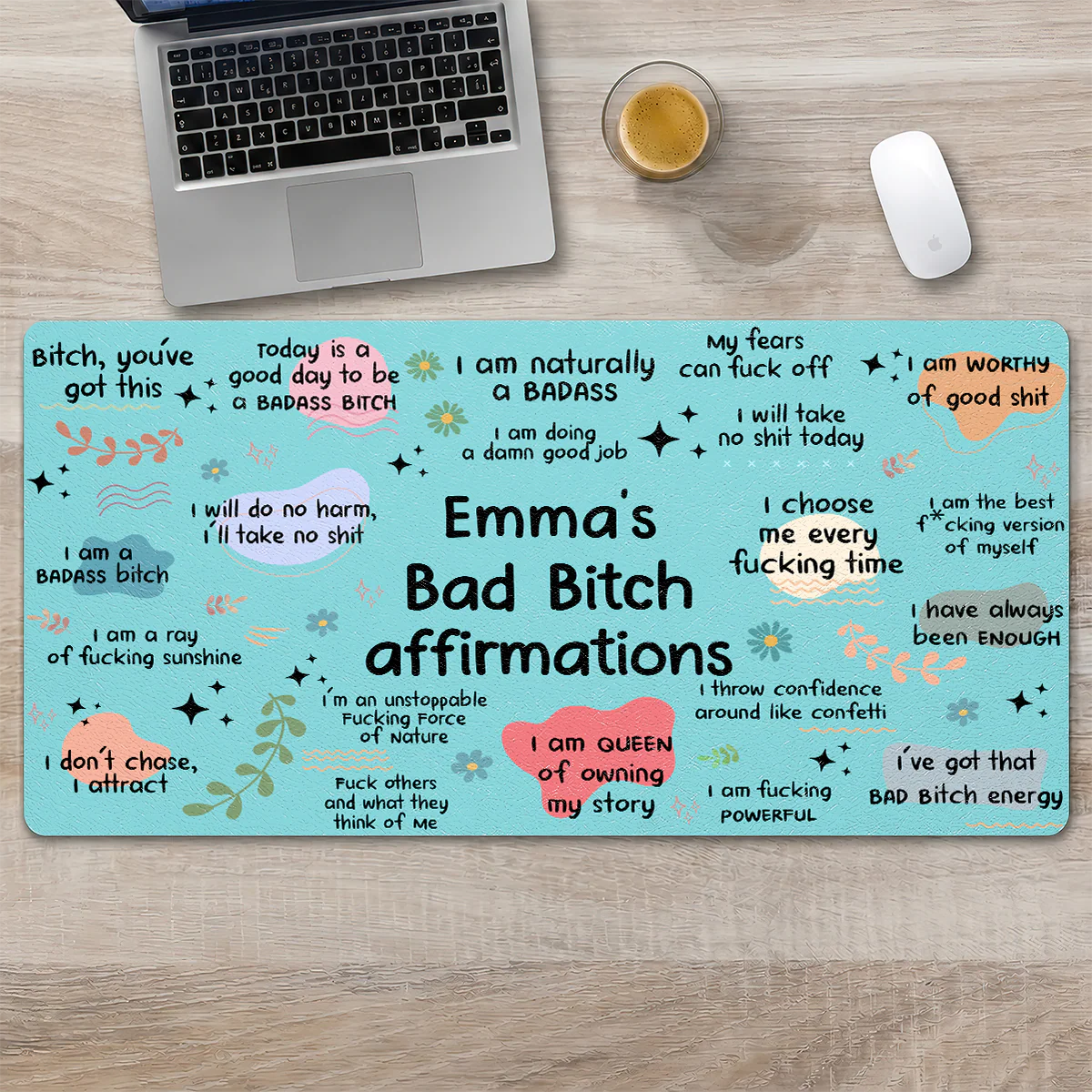 Custom Affirmations Leather Desk Mat for Best Friends with personalized design details for meaningful gifting image 7