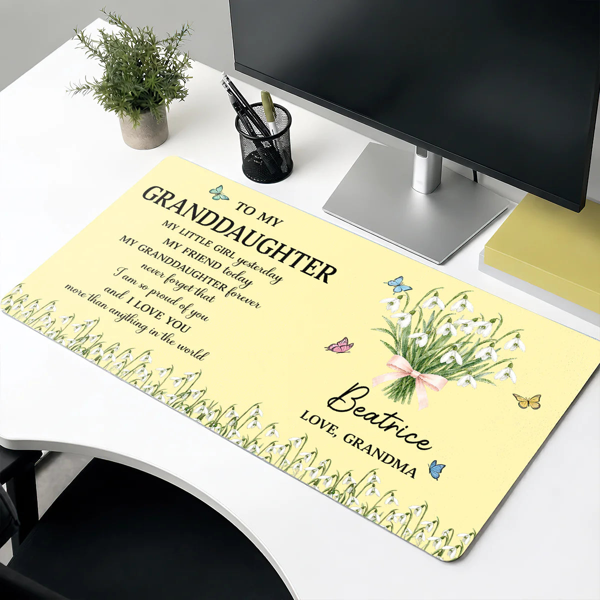 Personalized birth flower desk mat with inspirational quote to my daughter from mom or nana floral design image 6