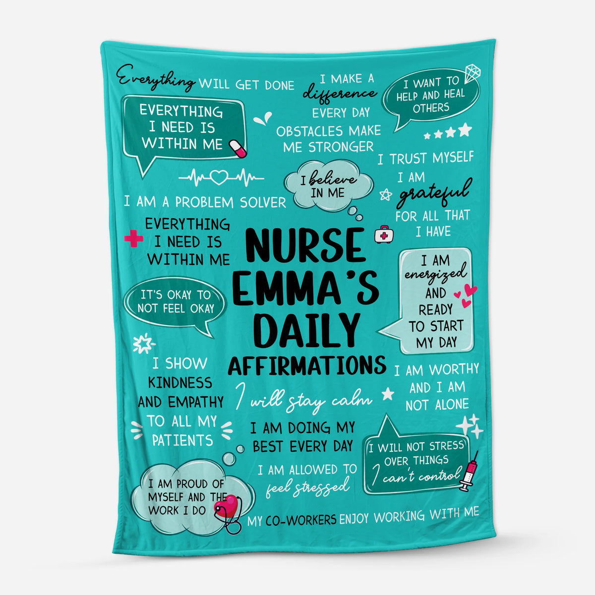 Daily Affirmations Personalized Nurse Blanket - Custom Name Fleece Throw for RNs