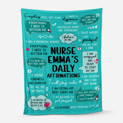 Daily Affirmations Personalized Nurse Blanket - Custom Name Fleece Throw for RNs