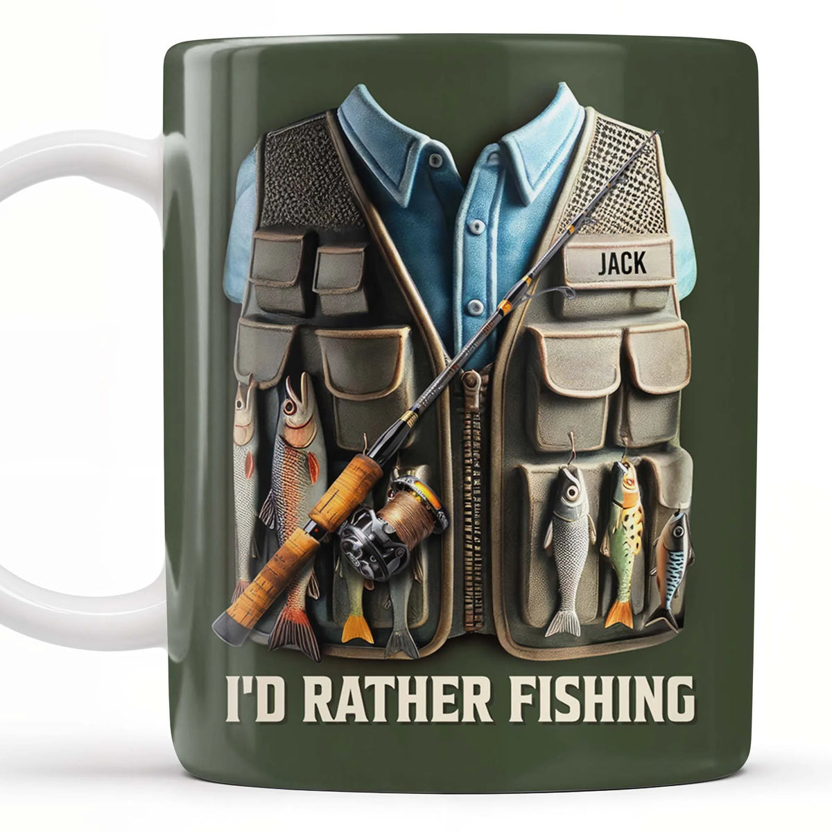 "I'd Rather Be Fishing" Personalized Ceramic Coffee Mug - Custom Gift for Fishing Enthusiasts
