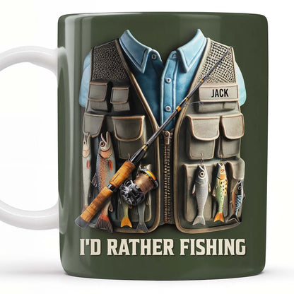 "I'd Rather Be Fishing" Personalized Ceramic Coffee Mug - Custom Gift for Fishing Enthusiasts