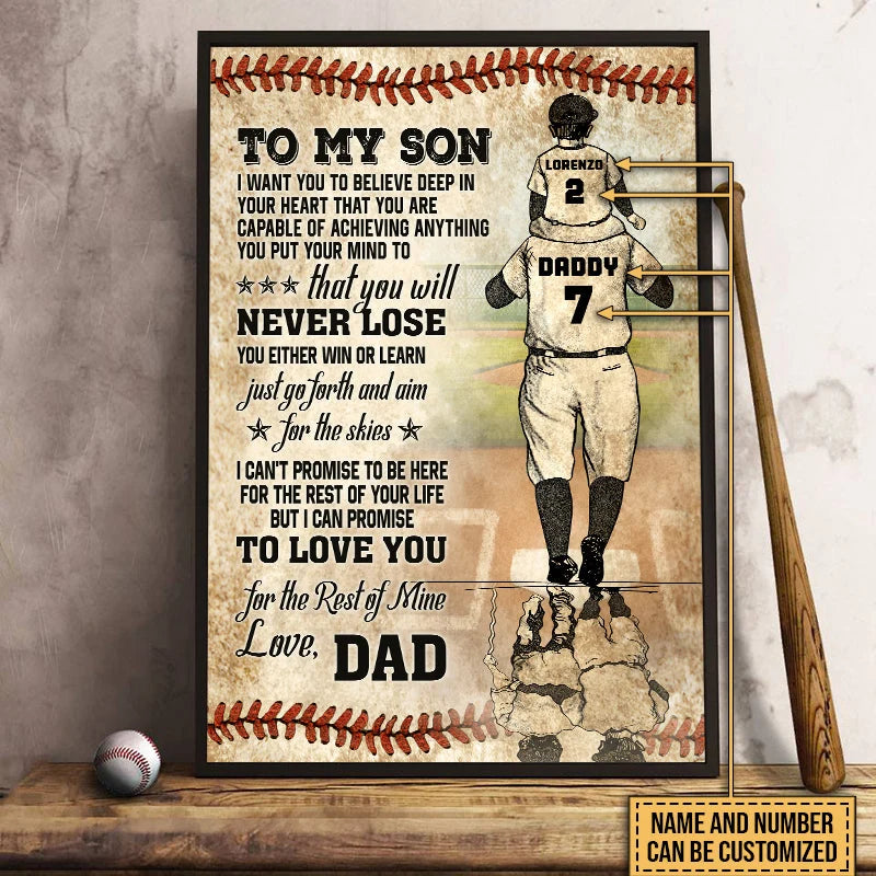 To My Son You Will Never Lose - Personalized Baseball Dad and Son Poster / Canvas Wall Art