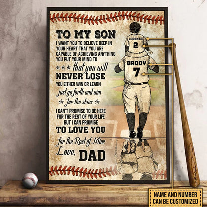 To My Son You Will Never Lose - Personalized Baseball Dad and Son Poster / Canvas Wall Art