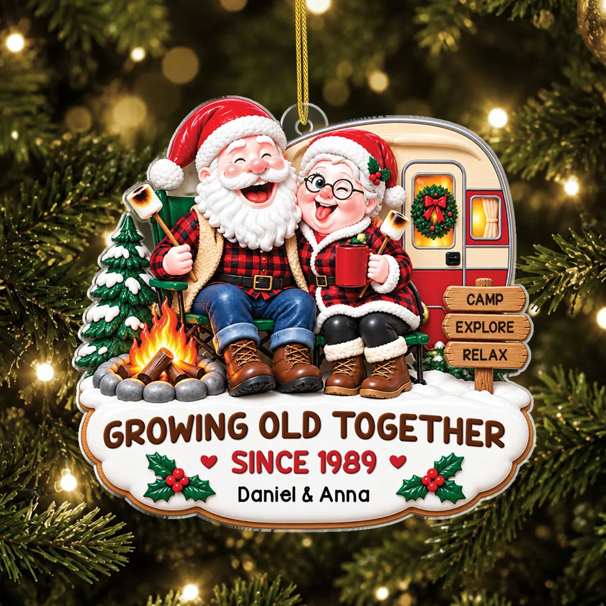 "Growing Old Together" Personalized Camping Acrylic Ornament - Christmas Gift for Couples