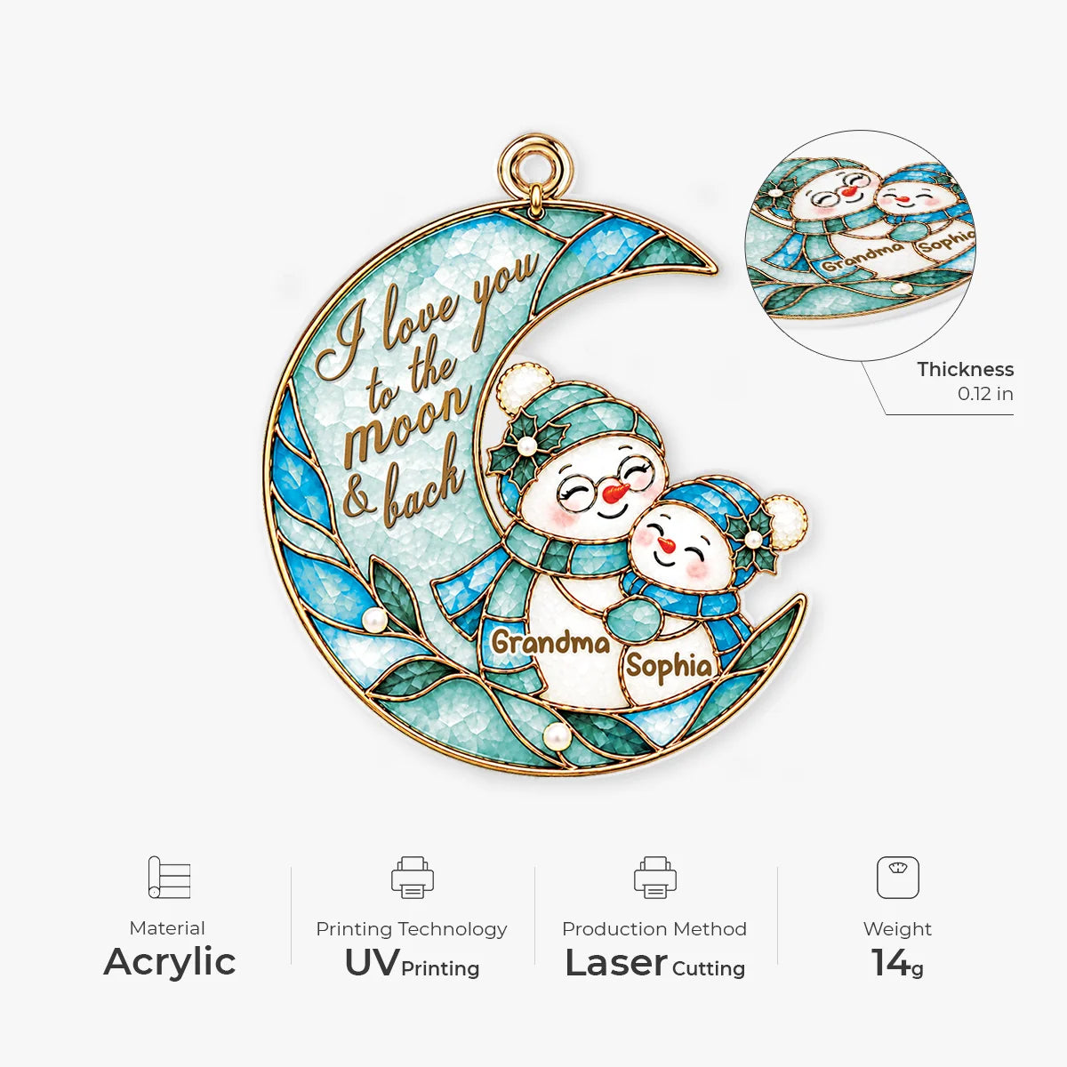 I Love You To The Moon And Back - Personalized Acrylic Ornament for Grandma Moon Snowman