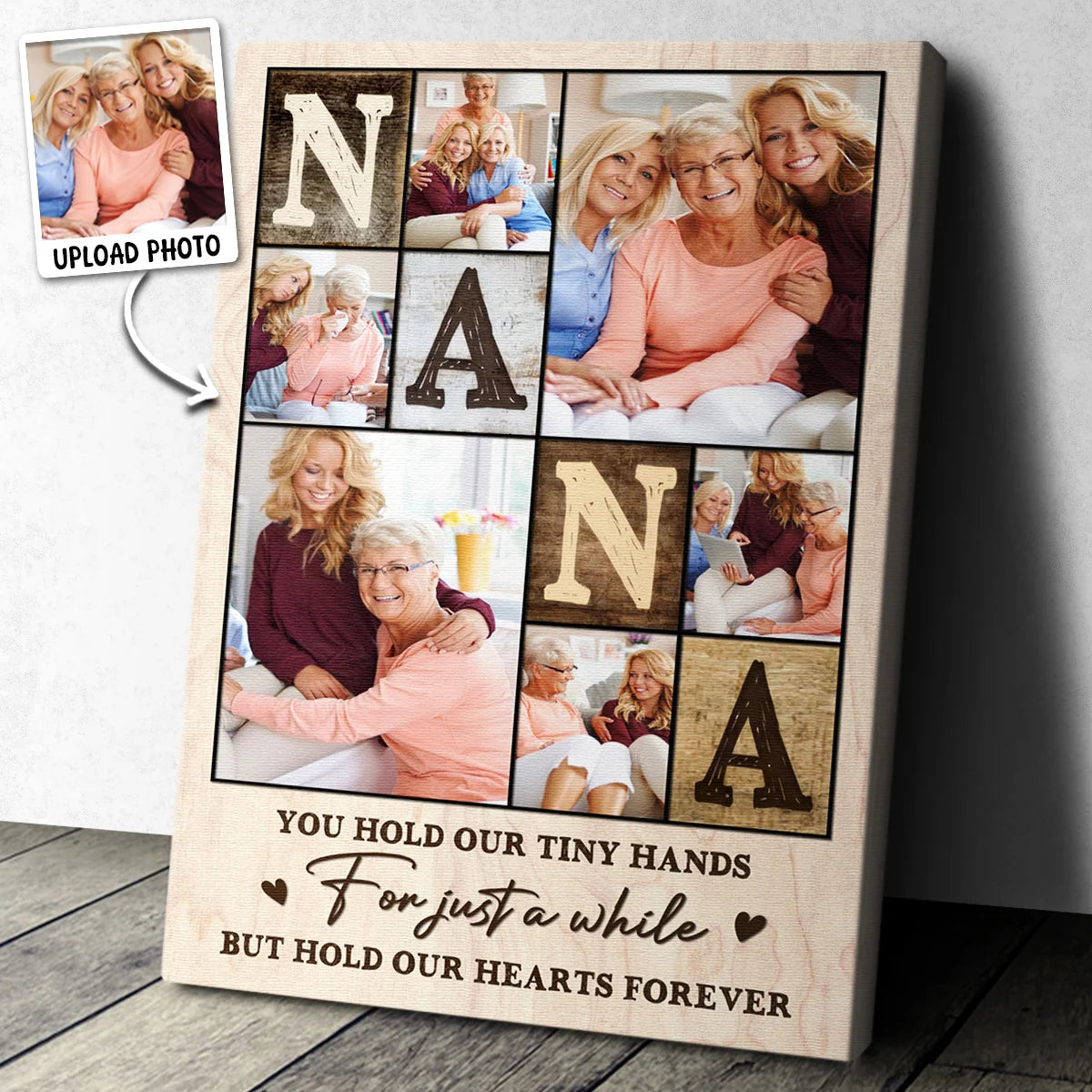 "Hold Our Hearts" Personalized Nana Photos Canvas / Poster - Custom Grandkids Wall Art Gift