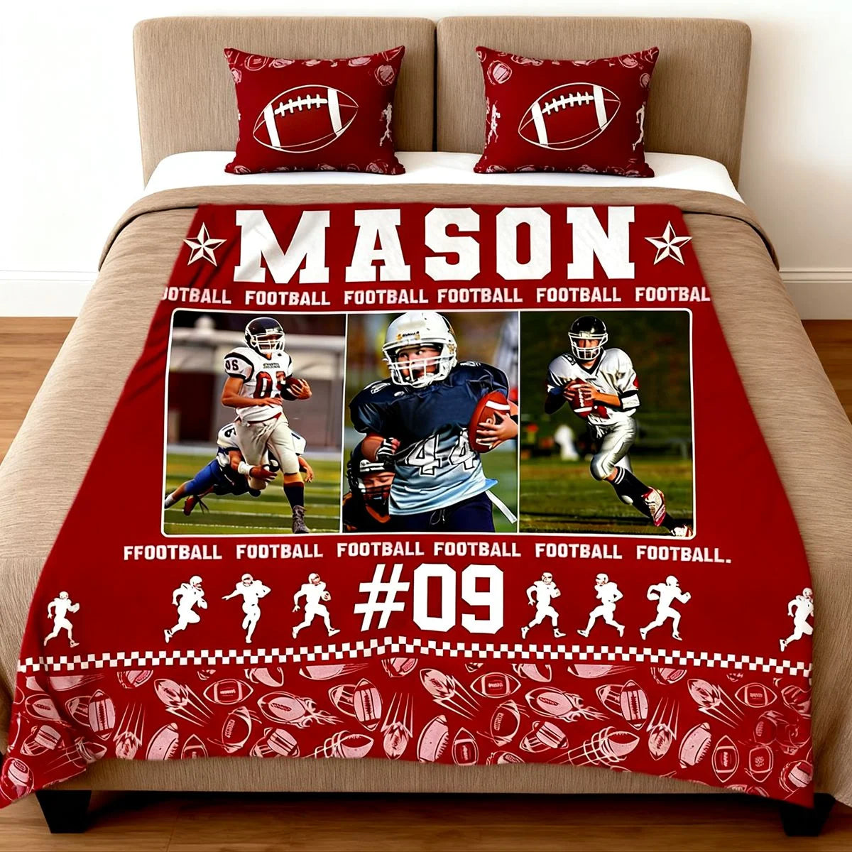Custom Football Photo Blanket - Personalized Player Name Number Throw for Son