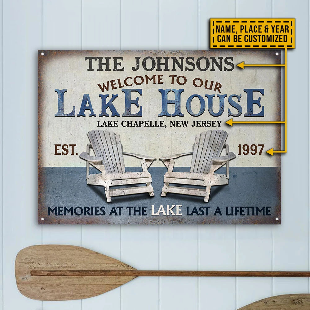 Memories at the Lake Last a Lifetime - Personalized Lake House Metal Sign for Outdoor Decor