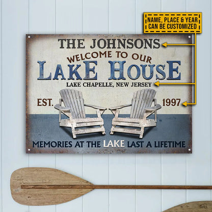 Memories at the Lake Last a Lifetime - Personalized Lake House Metal Sign for Outdoor Decor