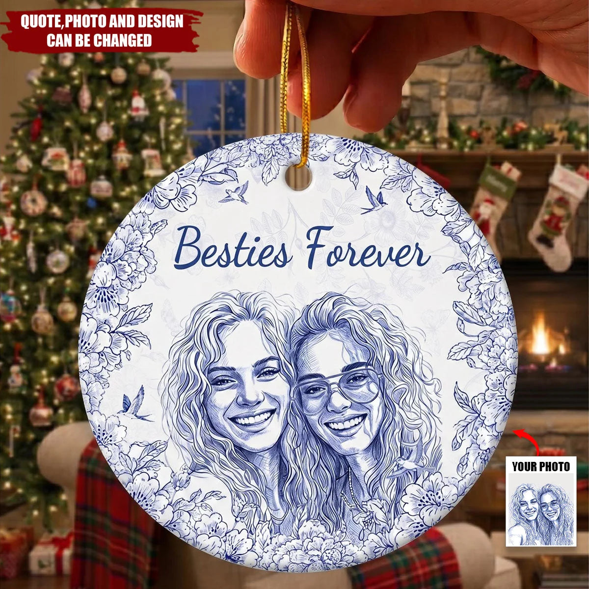 Besties Forever Personalized Photo Ornament - Custom Christmas Keepsake Gift for Best Friend