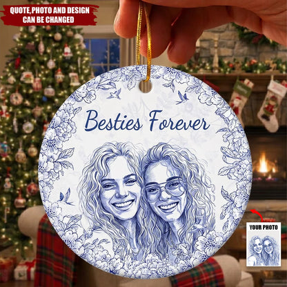 Besties Forever Personalized Photo Ornament - Custom Christmas Keepsake Gift for Best Friend