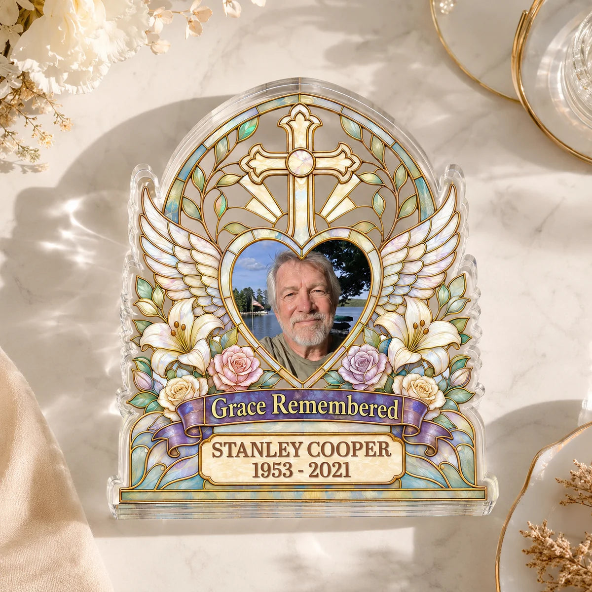Grace Remembered Custom Photo Acrylic Plaque - Personalized Memorial Keepsake Gift for Family