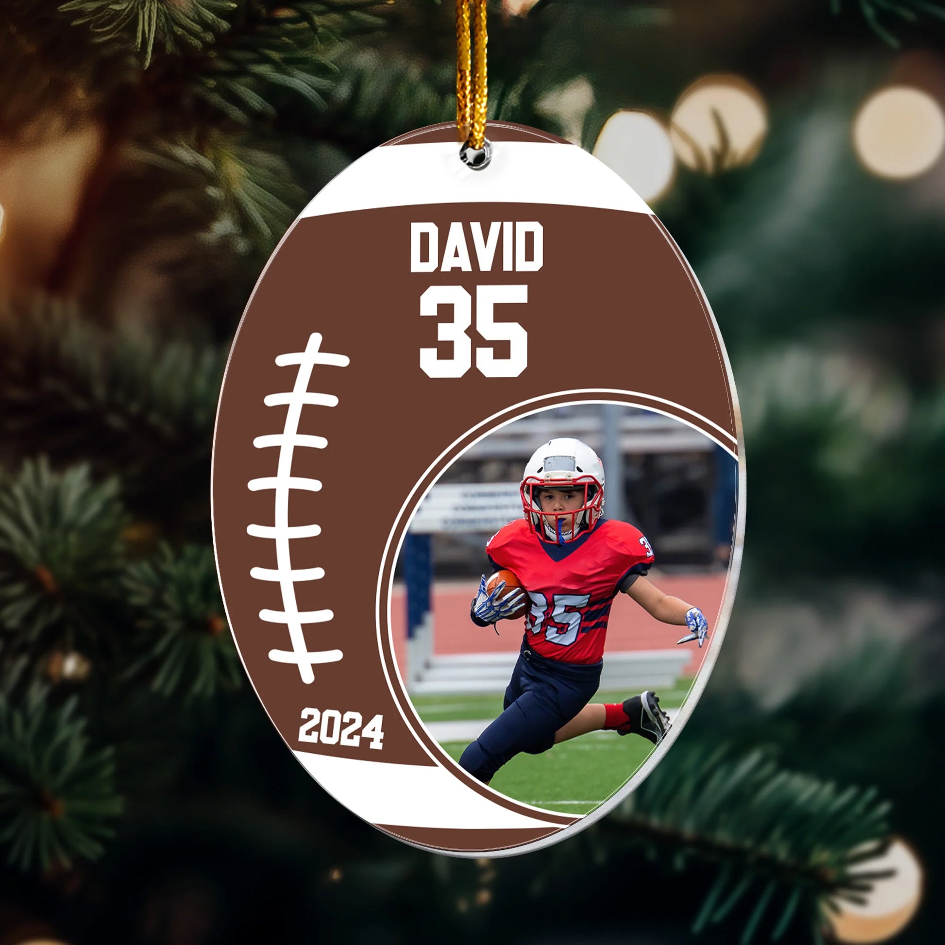 Acrylic Ornament material and size view - Custom Football Photo Ornament