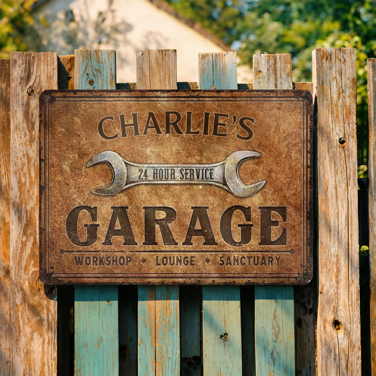 24 Hour Service Personalized Garage Metal Sign - Custom Workshop Lounge Wall Decor for Dad