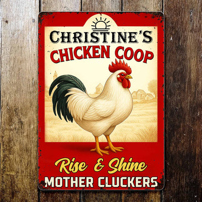 "Rise & Shine Mother Cluckers" Personalized Metal Sign - Chicken Coop Farmhouse Decor for Chicken