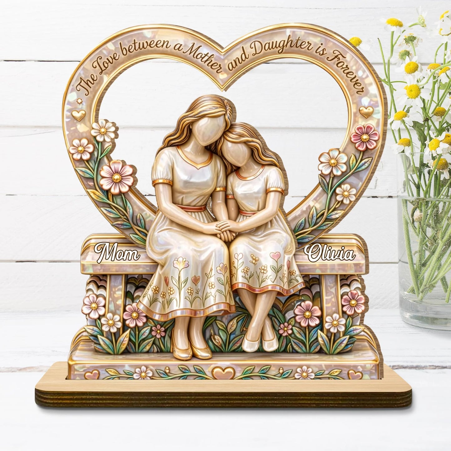 Personalized Mother Daughter Wood Plaque personalization view for Mom