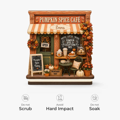 “Pumpkin Spice Cafe” Custom Wooden Plaque - Personalized Fall Decor Gift for Coffee Lover