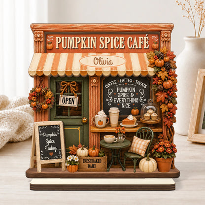 “Pumpkin Spice Cafe” Custom Wooden Plaque - Personalized Fall Decor Gift for Coffee Lover