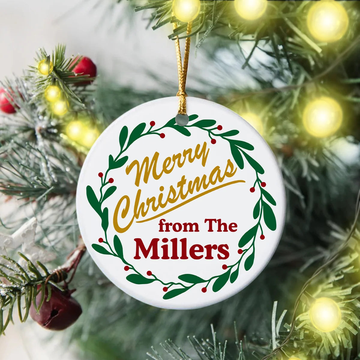 "Merry Christmas from The Family" Custom Ceramic Ornament - Personalized Holiday Keepsake