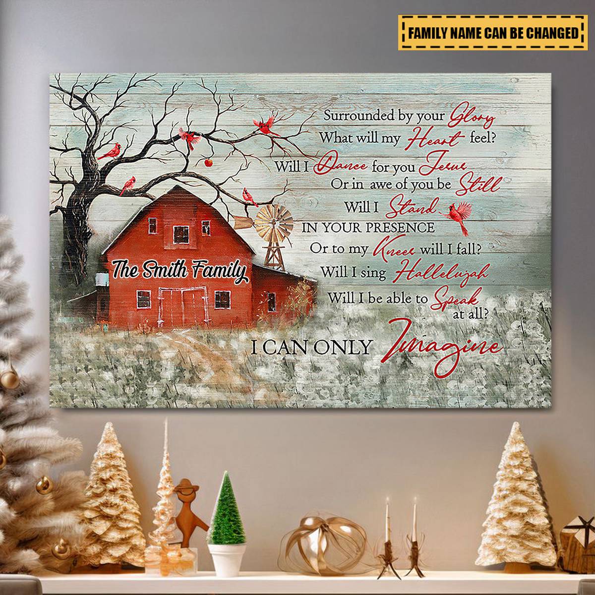 I Can Only Imagine Personalized Canvas / Poster Wall Art - Custom Christian Family Name Rustic Cardinal Print