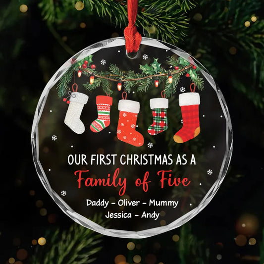 "Our First Christmas As A Family" Personalized Glass Ornament - Custom Holiday Keepsake Gift