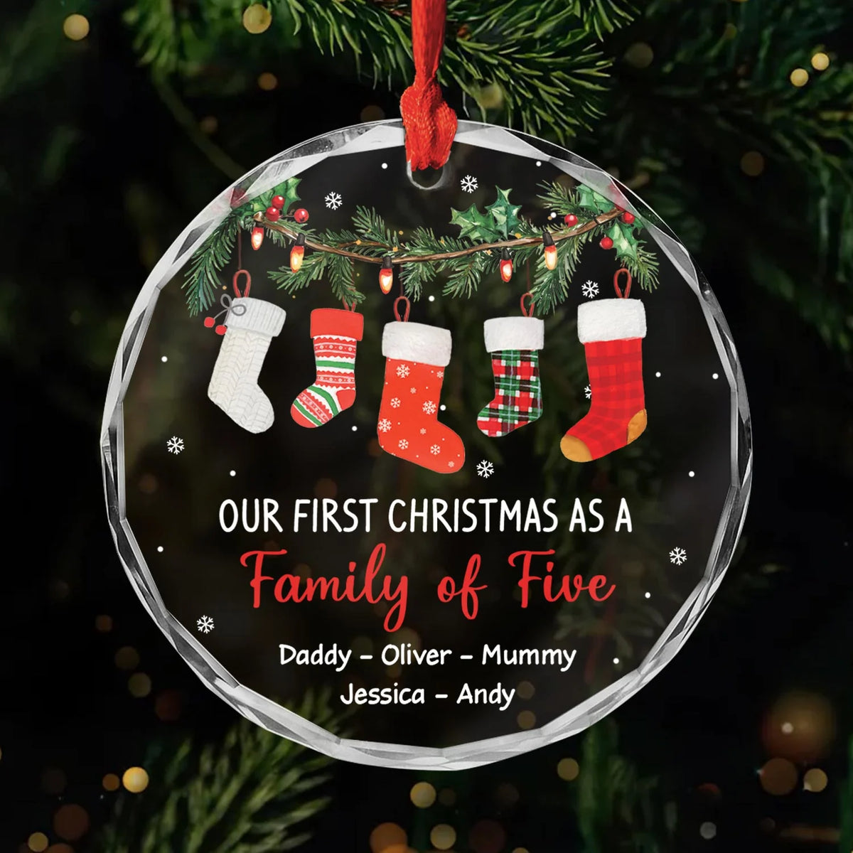 "Our First Christmas As A Family" Personalized Glass Ornament - Custom Holiday Keepsake Gift