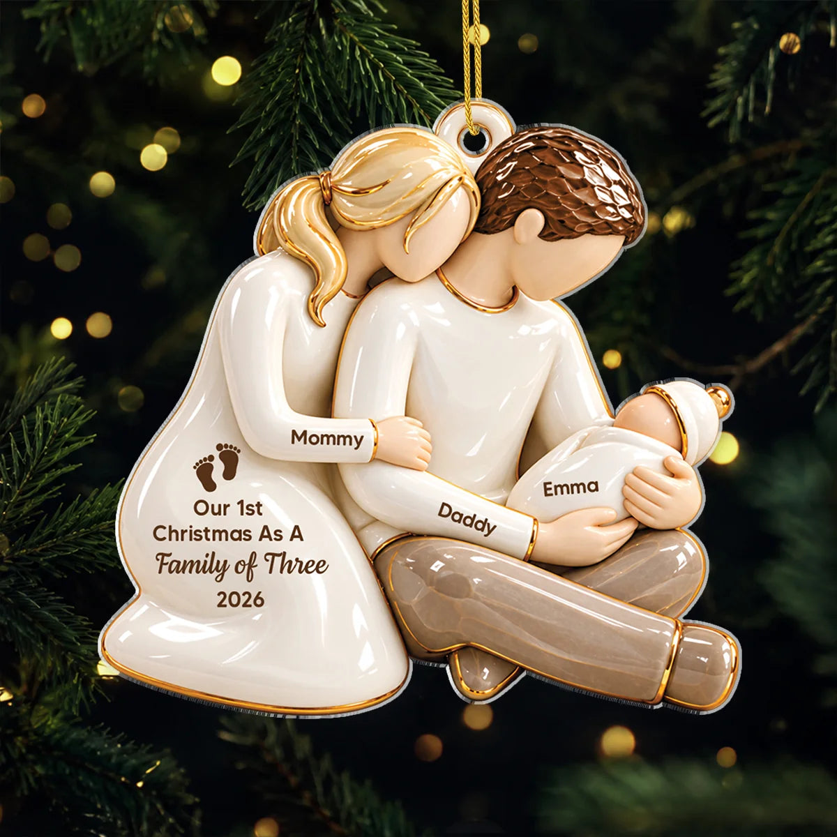 Our 1st Christmas as a Family of Three - Personalized Acrylic Ornament for New Parents