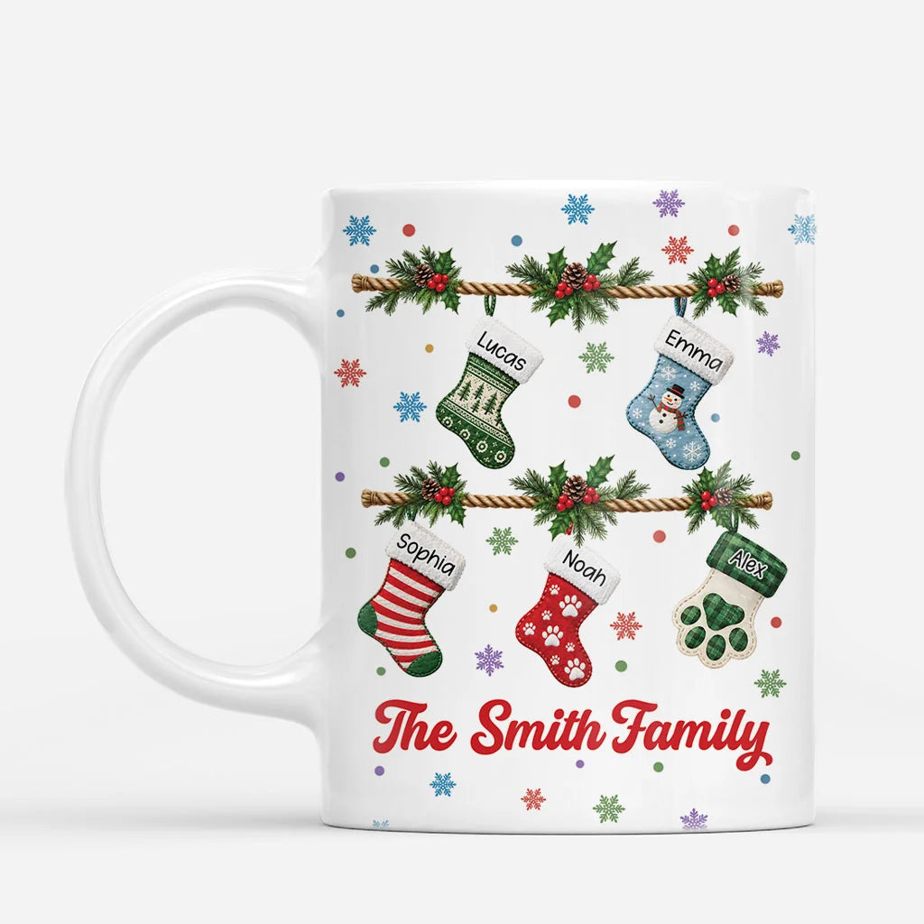 Christmas Stockings Mug - Personalized Ceramic Coffee Cup for Family Holiday Keepsake