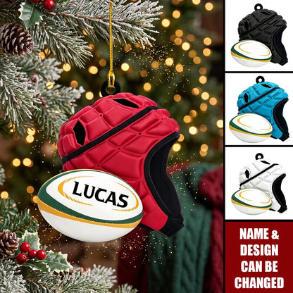 Personalized Rugby Acrylic Ornament - Custom Name Rugby Helmet Decor Gift for Players