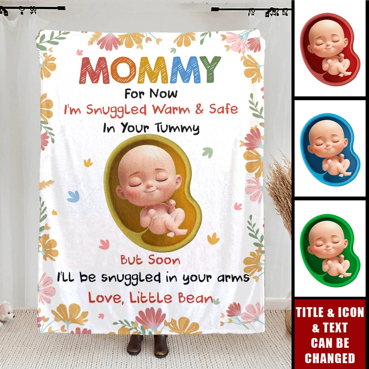 Snuggled Warm And Safe In Your Tummy - Personalized Blanket for Expecting Mom Baby Shower
