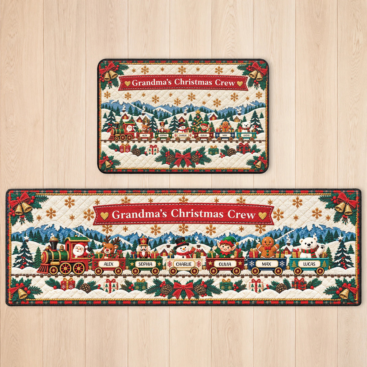 Grandma's Christmas Crew Personalized Runner Rug - Custom Holiday Train Mat for Mom