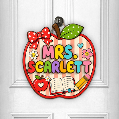 Wood Sign material and size view - Personalized Teacher Welcome Door Sign