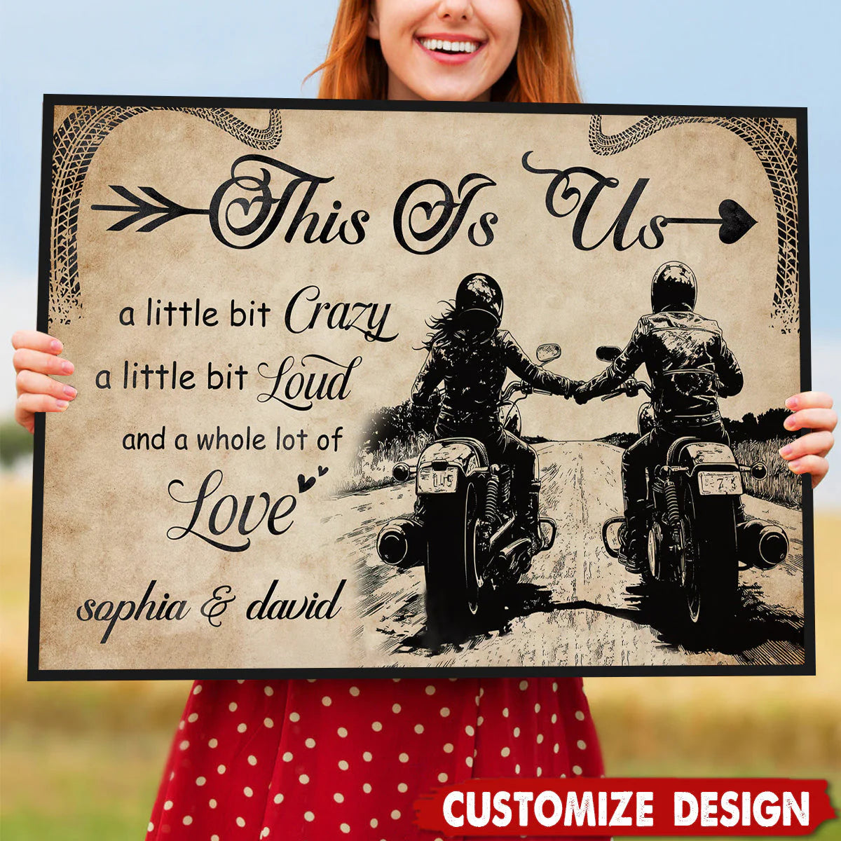 Custom Motorcycle Couple Canvas for Wife with personalized design details for meaningful gifting image 8