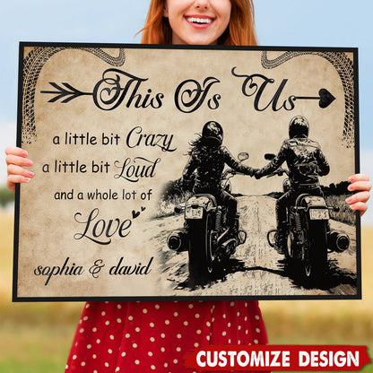Custom Motorcycle Couple Canvas for Wife with personalized design details for meaningful gifting image 8