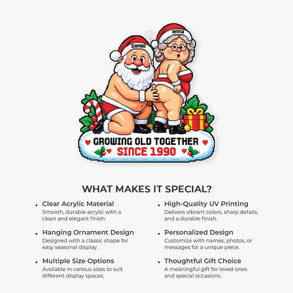 Growing Old Together Custom Pixel Art Santa Acrylic Ornament - Funny Christmas Gift for Couples