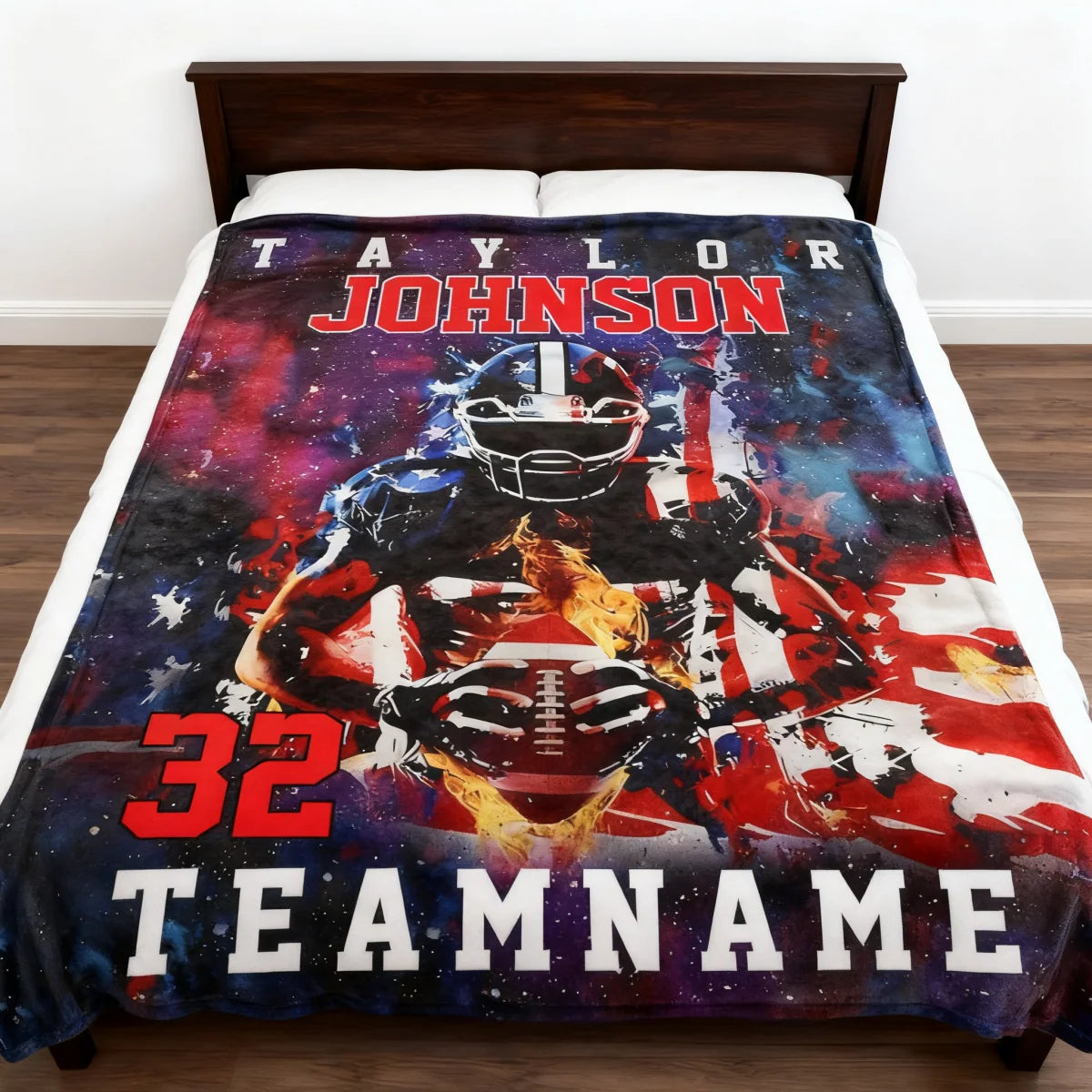 Custom Name & Number Football Blanket - Personalized American Football Throw for Boys