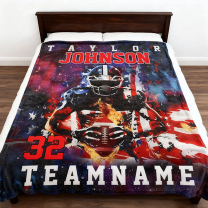 Custom Name & Number Football Blanket - Personalized American Football Throw for Boys