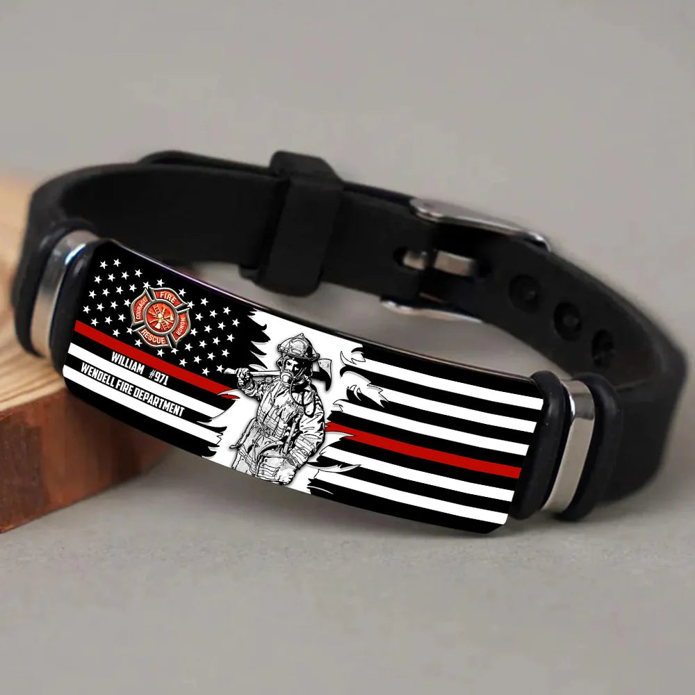 Personalized Bracelet For Firefighter, Custom Logo Name Number Bracelet, Gift For Firefighter T1807 Do99