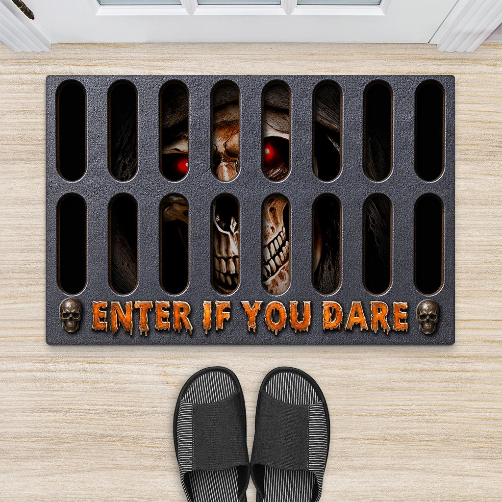 "Enter If You Dare" Personalized Halloween Doormat - Custom Spooky Porch Decor for Family
