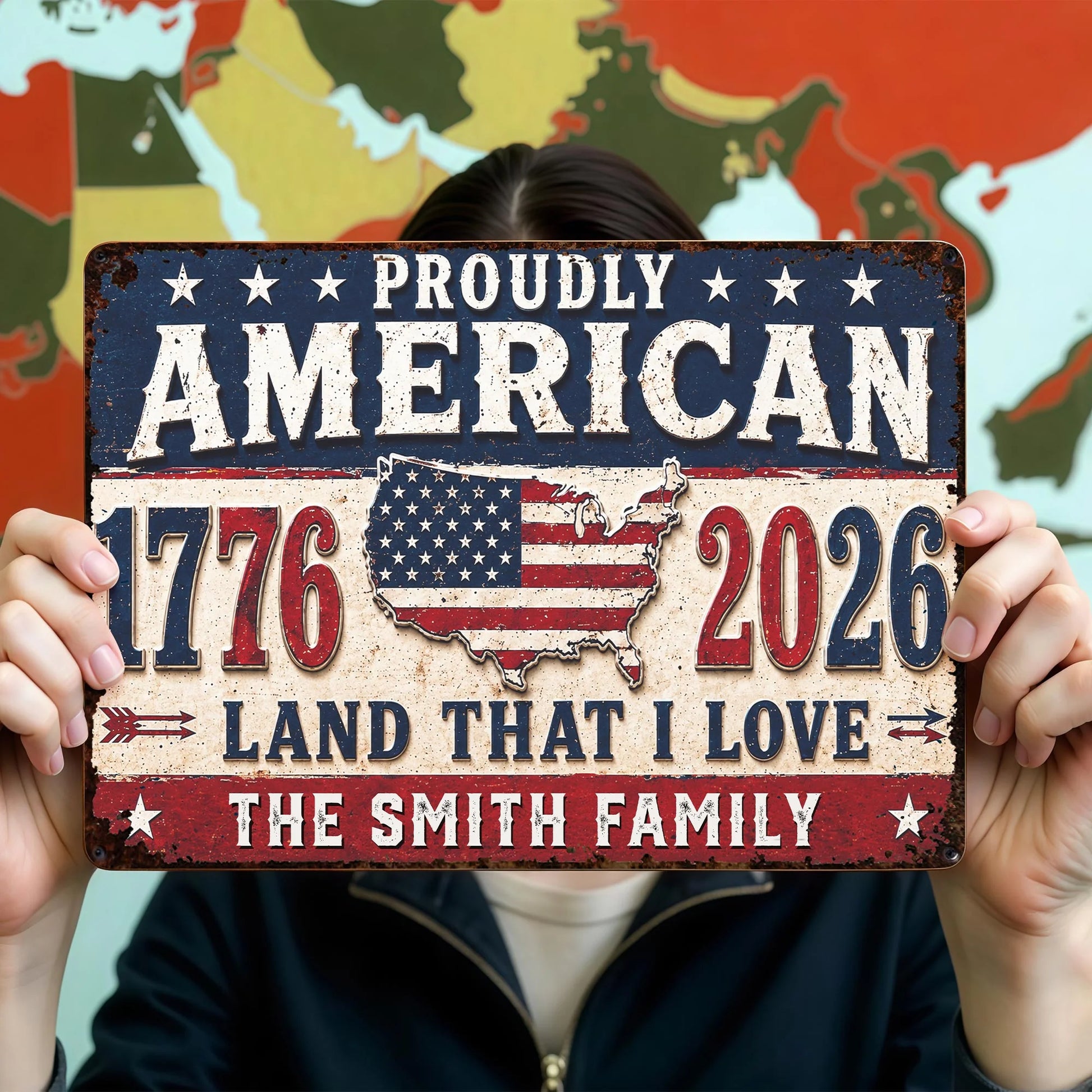 Custom Patriotic Family Metal Sign for Family with personalized design details for meaningful gifting image 6