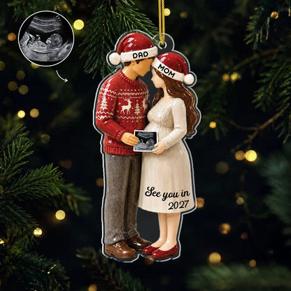 "See You in 2027" Personalized Ultrasound Photo Acrylic Ornament - Custom Christmas Gift for Expecting Mom and Dad